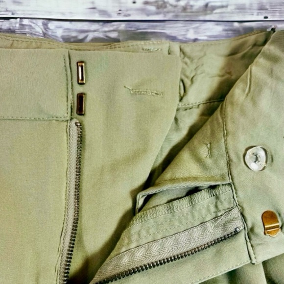 Free People Green Pleated Wide Leg Trousers, Rear Belt, Ankle Pleat, Size 2 - Picture 7 of 14